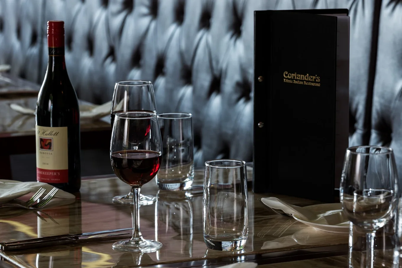Wine on a set restaurant table